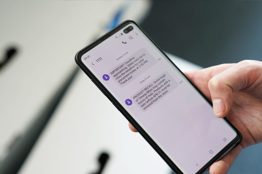 sms notification product recall
