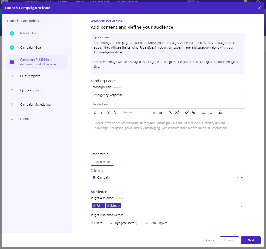 Launch Campaign Wizard - Campaign Publishing