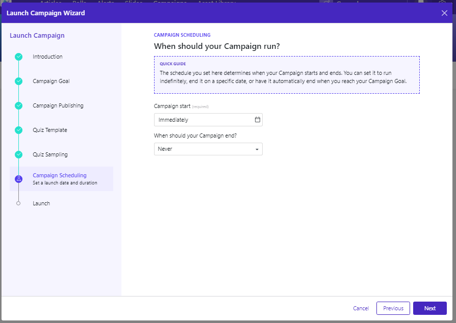 Launch Campaign Wizard - Campaign Scheduling