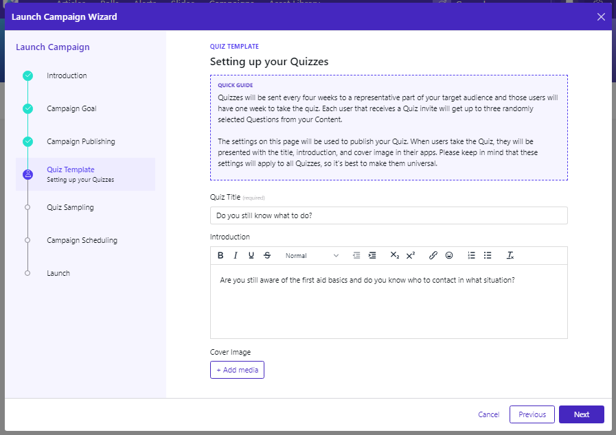 Launch Campaign Wizard - Quiz Template