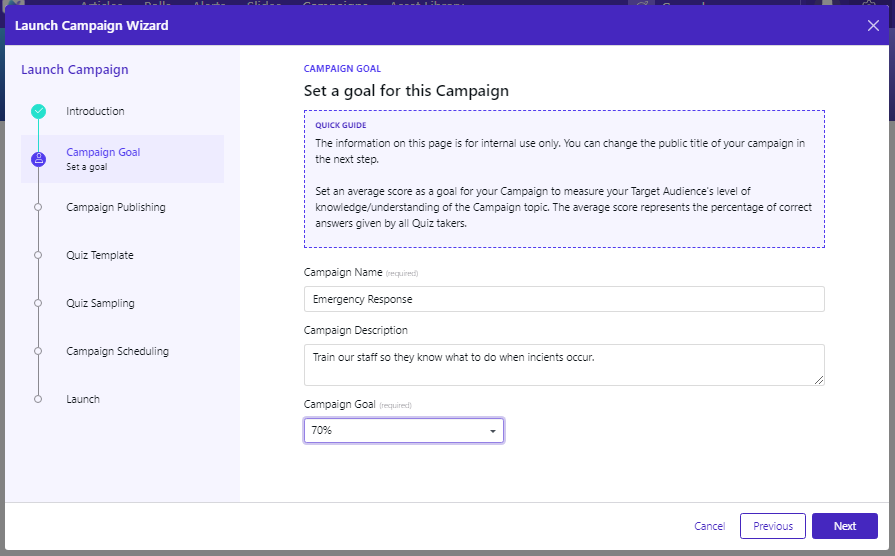 Launch Campaign Wizard - Campaign Goal