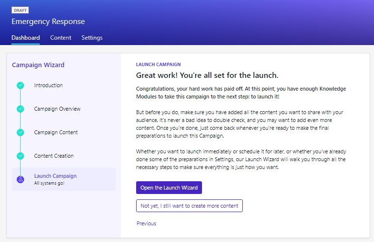 Launch Campaign Wizard