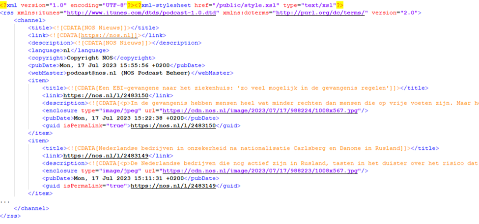 Notepad++ view of XML